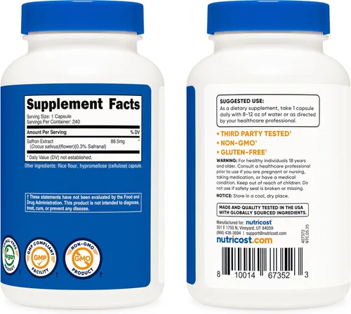 Miniatura 4 de Nutricost - Extracto de Azafrán 88.5 mg, 240 Cápsulas - Cápsulas vegetarianas, sin OMG, sin gluten