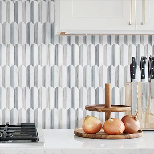 Miniatura 12 de Tilingview 10 piezas de azulejos de pelar y pegar para salpicaduras de cocina, diseño de tiras, azulejos de vinilo autoadhesivos, adhesivo de pared