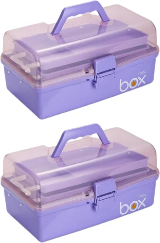 Miniatura 16 de Kinsorcai Caja de almacenamiento de plástico transparente de tres capas de 12 pulgadas con asa, caja de herramientas para manualidades, caja de Rosa