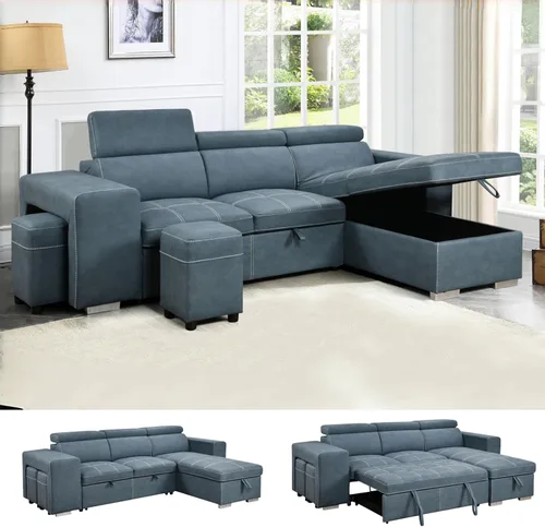 Miniatura 12 de THSUPER Sofá seccional reclinable de microfibra de 102 pulgadas en forma de L con cama extraíble y chaise de almacenamiento, sofás convertibles