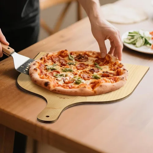 Miniatura 3 de G.a HOMEFAVOR Paquete de 2 cáscaras de madera para pizza, paleta de pizza de 12 pulgadas con mango de madera, espátula de pizza para hornear
