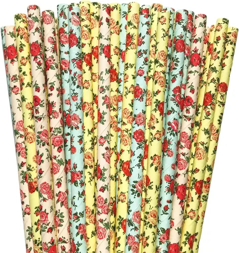 Miniatura 10 de 100 pajitas de papel mixtas para fiestas, color negro, rosa claro, azul, rojo, dorado, con lunares, burbujas, para cumpleaños, baby shower, boda