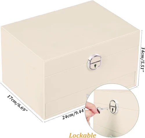 Miniatura 117 de Joyero de pendientes para mujeres y niñas, organizador de aretes de 5 capas, caja organizadora de joyas blanca con candado, collares y aretes