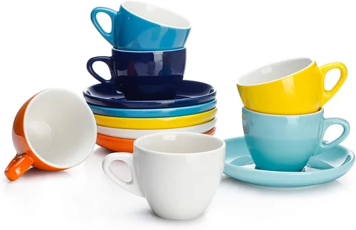 Miniatura 11 de Sweese - Juego de 6 tazas de porcelana de 4 onzas con platillos para espresso, capuchino, latte, té - Color blanco