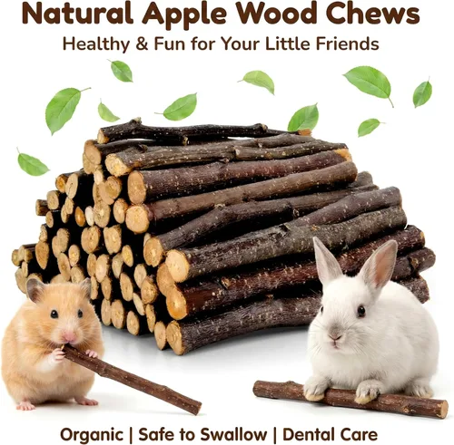Miniatura 7 de Sukh Palitos de manzana orgánicos naturales - 250g Palos de masticación para hámster, conejo, cobaya, jerbo, ardilla, chinchilla y otros animales
