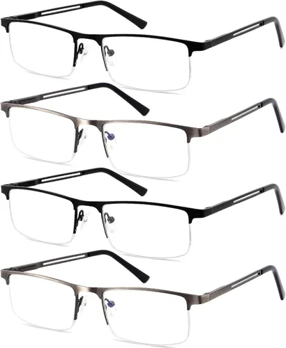 Paquete de 4 lentes de lectura para hombre, 1.5 con bloqueo de luz azul, lentes de lectura para hombre con bisagras de resorte, antirreflejos,