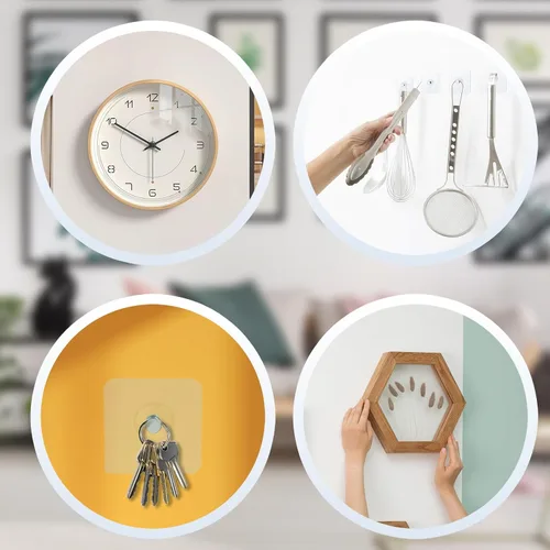Miniatura 6 de Paquete de 15 ganchos adhesivos resistentes sin taladros sin clavos de 22 libras, ganchos adhesivos transparentes e impermeables, extraíbles sin