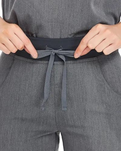 Miniatura 4 de COMENII Pantalones médicos para mujer, pantalones de tiro medio de pierna recta con cintura de yoga de punto, pantalones quirúrgicos antiarrugas