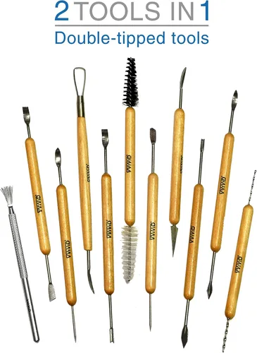 Miniatura 2 de VViViD Sculpt - Kit de herramientas manuales para esculpir cerámica y arcilla con mango de madera con punta de acero de 11 piezas