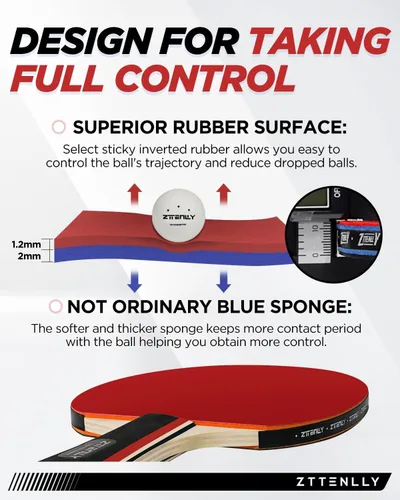 Miniatura 5 de Paletas de ping pong con pelotas y estuche de almacenamiento, mejor control y goma invertida pegajosa, juego de palas de tenis de mesa