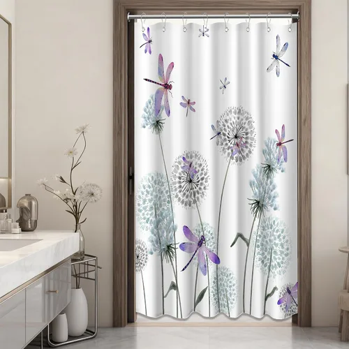 Miniatura 38 de Cortina de ducha floral para primavera y verano, flores silvestres, flores y mariposas, decoración de baño, tela impermeable con ganchos, 70