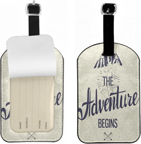Etiquetas inspiradoras para bolsa de equipaje de viaje, etiquetas de viaje con texto en inglés "The Adventure Begins", etiquetas de equipaje de
