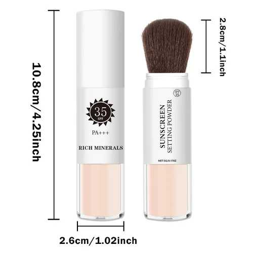 Miniatura 9 de Polvo de ajuste de protector solar mineral para cara y cuero cabelludo, SPF 35 polvo mineral cepillo protector solar control de aceite acabado mate