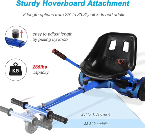 Miniatura 2 de Hishine Hoverboard Seat Attachment 265lbs Capacity, 26"-34.5" Adjustable Length Hover Board Go Kart Accessory w/Comfortable&Sturdy Seat,Go Cart Azul