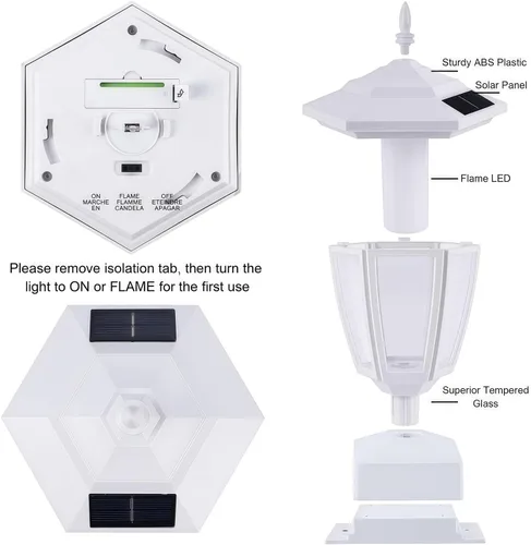 Miniatura 6 de Dynaming Paquete de 2 luces solares para postes de llama para exteriores, lámparas alimentadas por energía solar, luces LED de llama parpadeante