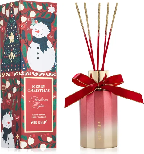 Airkeep - Juego de Difusor de Cañas - Especias Navideñas Difusor de Canas Navideño con 8 Varillas de Junco - Difusor de Aceite Perfumado para