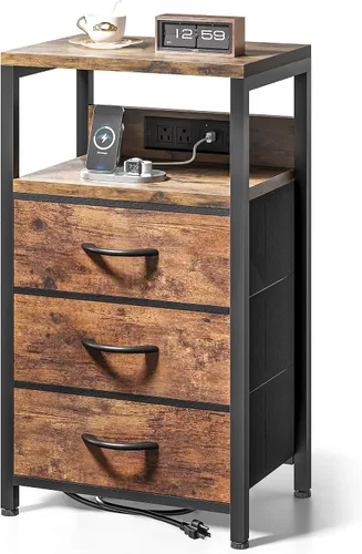 Miniatura 14 de Lazzanto Mesa de Noche Mesita de Carga para Dormitorio - Mesa de Noche con Estación de Carga, Mesita de Noche Moderna con Estante Abierto y 2