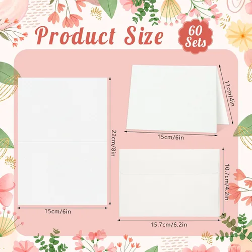 Miniatura 2 de 60 juegos de tarjetas de acuarela con sobres, tarjetas de papel de acuarela de 140 lb/300 GSM, postales plegables de acuarela en blanco de 4 x 6