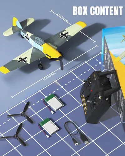 Miniatura 9 de VOLANTEXRC - Avión RC, Avión de control remoto de 4 canales BF109 Fighter RTF con alerones, giroscopio, acrobacia y 3 modos, fácil de volar, avión