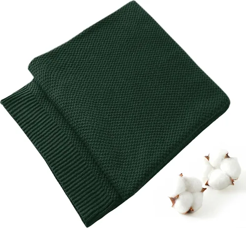 Miniatura 13 de Treely manta de punto de 100 % algodón, para sofá, silla, cama, decoración del hogar, manta de punto decorativa, suave y acogedora, 50 x 60 Marrón