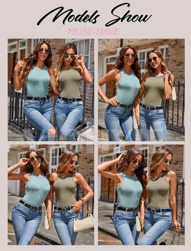 Miniatura 4 de VICHYIE - Camiseta de tirantes para el verano para mujeres básica sin mangas camiseta ajustada de punto acanalado blusas con espalda cruzada