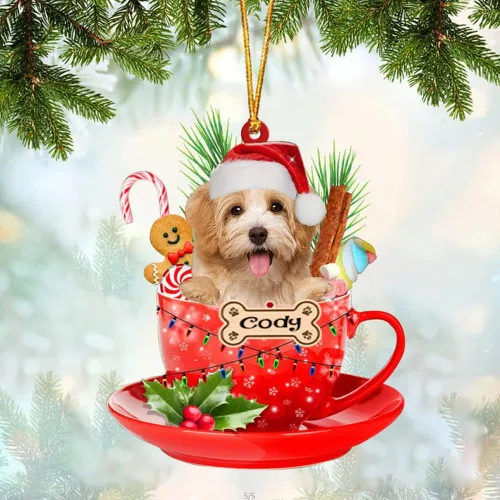 Miniatura 58 de NAZENTI Adorno personalizado de Alaskan Malamute en taza roja, adorno de Navidad personalizado para perros amantes de las mascotas, colgante