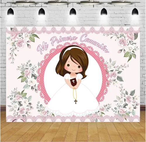 My First Communion Girl Bautismo Fotografía Fondo Dios bendiga bautismo Mi Bautizo Decoración telón de fondo de estudio fotográfico de vinilo (5 x 3