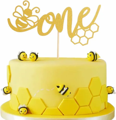 One Bee - Decoración dorada para pastel de abejorro con purpurina – 1er cumpleaños, revelación de género, decoración de fiesta de baby shower