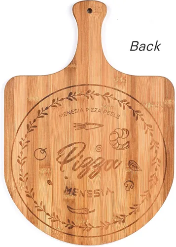 Miniatura 9 de Pala de pizza de bambú prémium de 12 pulgadas con asa, paleta de pizza de madera, tabla de cortar para frutas, verduras, queso, pan (círculo)
