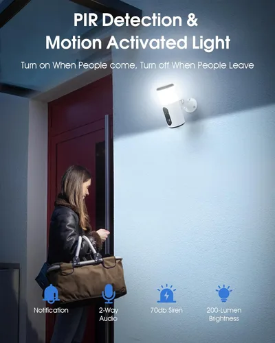 Miniatura 3 de ANRAN Cámaras de seguridad solares inalámbricas para exteriores con luz, cámara de reflector de porche 2K con visión nocturna a color y detección
