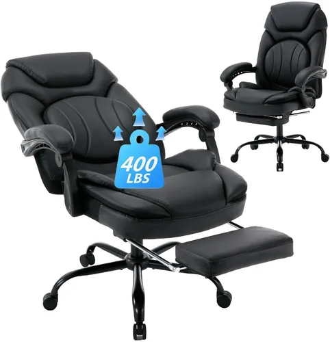 Sillas de escritorio de oficina reclinables de 400 libras con reposapiés, soporte para la espalda, respaldo alto, asiento ancho, sillas reclinables