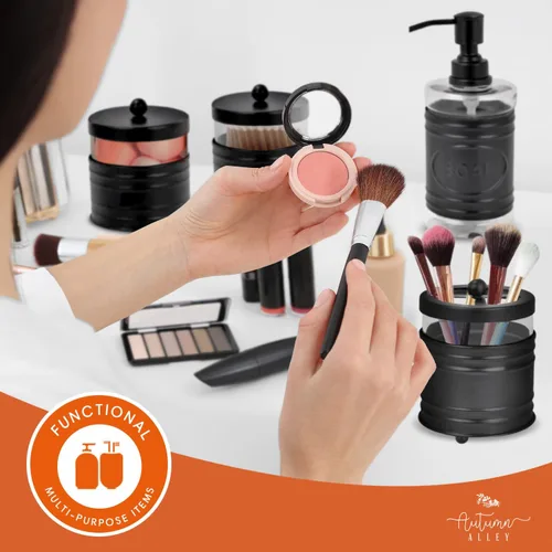 Miniatura 9 de Autumn Alley Farmhouse - Juego de accesorios de baño negro mate (4 piezas) - Dispensador de jabón de loción, juego de soporte para cepillos