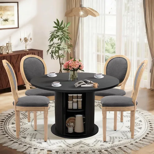Miniatura 23 de SoarFlash Juego de mesa de cocina y sillas para 4, juego de mesa de comedor de 47 pulgadas para 4 personas con sillas tapizadas de terciopelo, juego