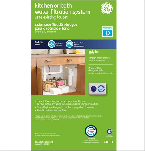 Miniatura 6 de GE Sistema de filtro de agua debajo del fregadero para cocina y baño Sistema de filtración de agua que reduce las impurezas GXULQ, 4.60 x 8.50 x