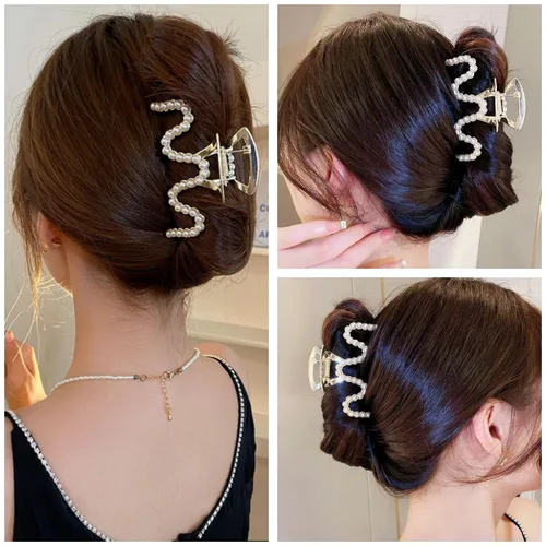 Miniatura 4 de Pinzas para el Cabello con Diamantes de Imitación, Textention Pinzas de Garra con Perlas de 3.4 Pulgadas para Cabello Grueso, Sujetadores