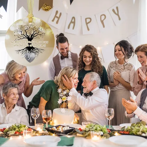 Miniatura 5 de Adorno de boda de 50 aniversario 2025 colgante de Navidad para pareja, 50 años como señor y señora, regalo de boda de Navidad para padres, adorno