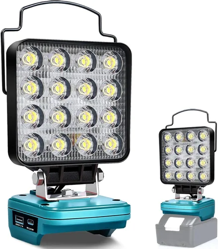 Miniatura 8 de Luz de Trabajo LED Inalámbrica Compatible con Batería Makita de 18V, Linterna de 48W 3400LM Luz de Inundación Portátil con Puertos USB y Tipo C