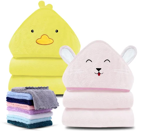 Cute Castle Paquete de 2 toallas de bebé con capucha de rayón hechas de bambú con 8 paños - Toalla de baño suave para la bañera para bebé, recién