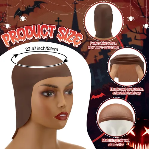 Miniatura 3 de Syhood 2 piezas de Halloween calva gorra maquillaje látex calvo sombrero cabeza peluca gorras cosplay disfraz para adultos
