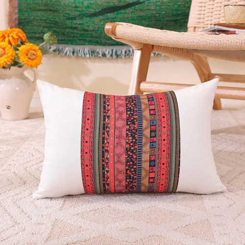 Miniatura 13 de TAOSON Funda de almohada de lino de mezcla de algodón antiguo con rayas verdes, estilo bohemio, funda de almohada con cierre de cremallera oculta