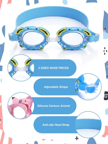 Miniatura 4 de Foaincore 2 pares de gafas de natación para niños pequeños, antiniebla, UV, con tapones para los oídos, para niñas y niños de 3 a 9 años