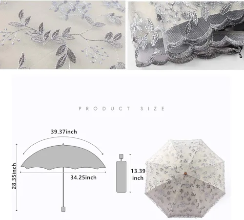 Miniatura 3 de Honeystore - Sombrilla decorativa para boda con bordado hecho a mano diseño de princesa