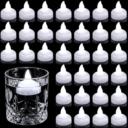 Miniatura 7 de Honoson Paquete de 36 velas flotantes LED sin llama de 1.6 pulgadas, impermeables, funcionan con pilas, velas flotantes parpadeantes para centros