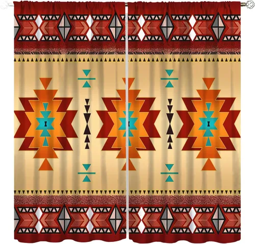YCness Cortinas aztecas, patrón étnico nativo nativo americano del suroeste, patrón étnico bohemio occidental geométrico para sala de estar,