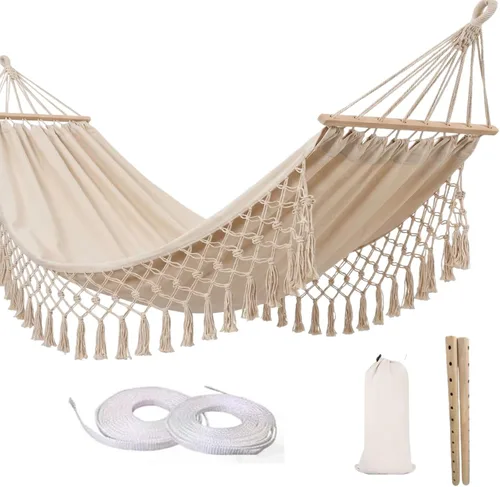 Hamaca portátil, hamaca bohemia, hamaca de cuerda, adecuada, patio, playa, patio trasero, jardín (blanco, 79 x 39) | Soft Breathable Cotton Canvas
