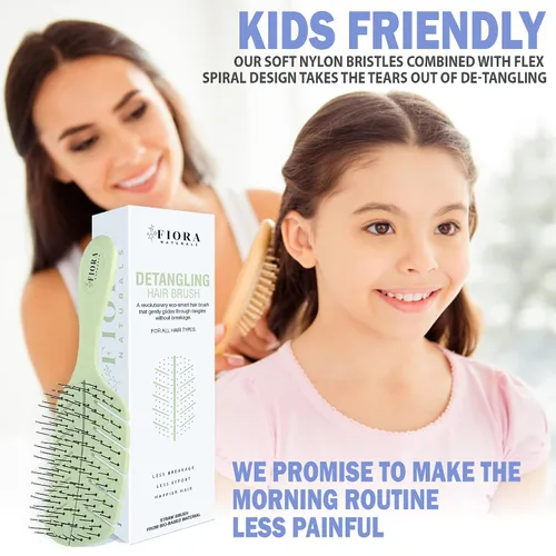 Miniatura 3 de Fiora Naturals - Cepillo desenredante 100% ecológico con cerdas ultrasuaves que se deslizan a través de los enredos con facilidad, para cabello Verde