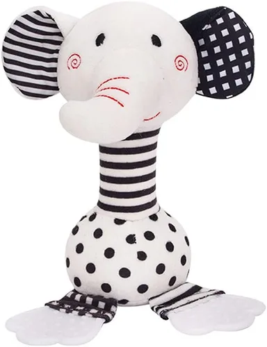 D-KINGCHY Juguetes para bebés de 0 a 12 meses, juguetes para recién nacidos en blanco y negro, juguete de peluche suave con mordedor y sonido,