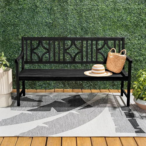 Miniatura 5 de JONATHAN Y Sloane BNH100C - Banco de madera de acacia maciza para exteriores, asiento de jardín para 2 personas de 59 pulgadas con respaldo Negro