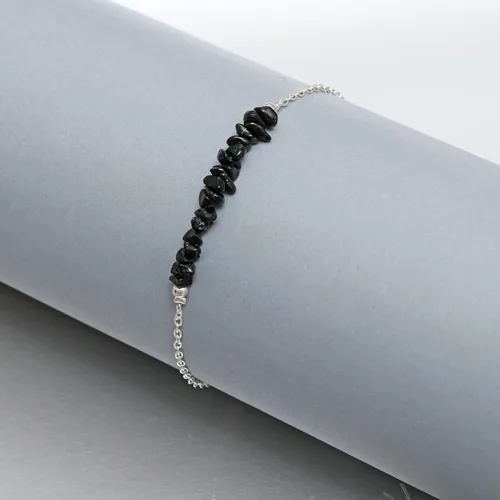 Miniatura 6 de Gempires Natural Black Tourmaline Chips Bar Bracelet, 3-4 mm Chips With 7+1 inch Adjustable Silver Plated Chain (Black Tourmaline)