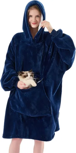 Miniatura 17 de Krifey Manta con capucha de sherpa de gran tamaño como regalo de cumpleaños para mamá, mujer, novia, hombre, acogedora sudadera con bolsillo gigante